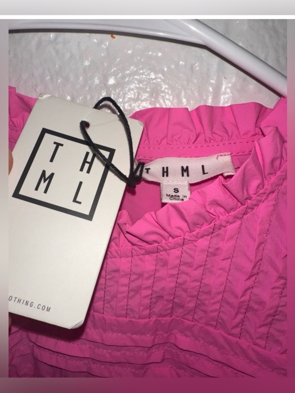 THML Hot Pink Ruffle Sleeve Smocked Top - Picture 3 of 5